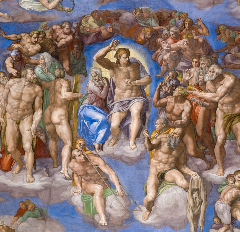 Last Judgement Closeup of Jesus and Mary by artist Michelangelo Buonarotti